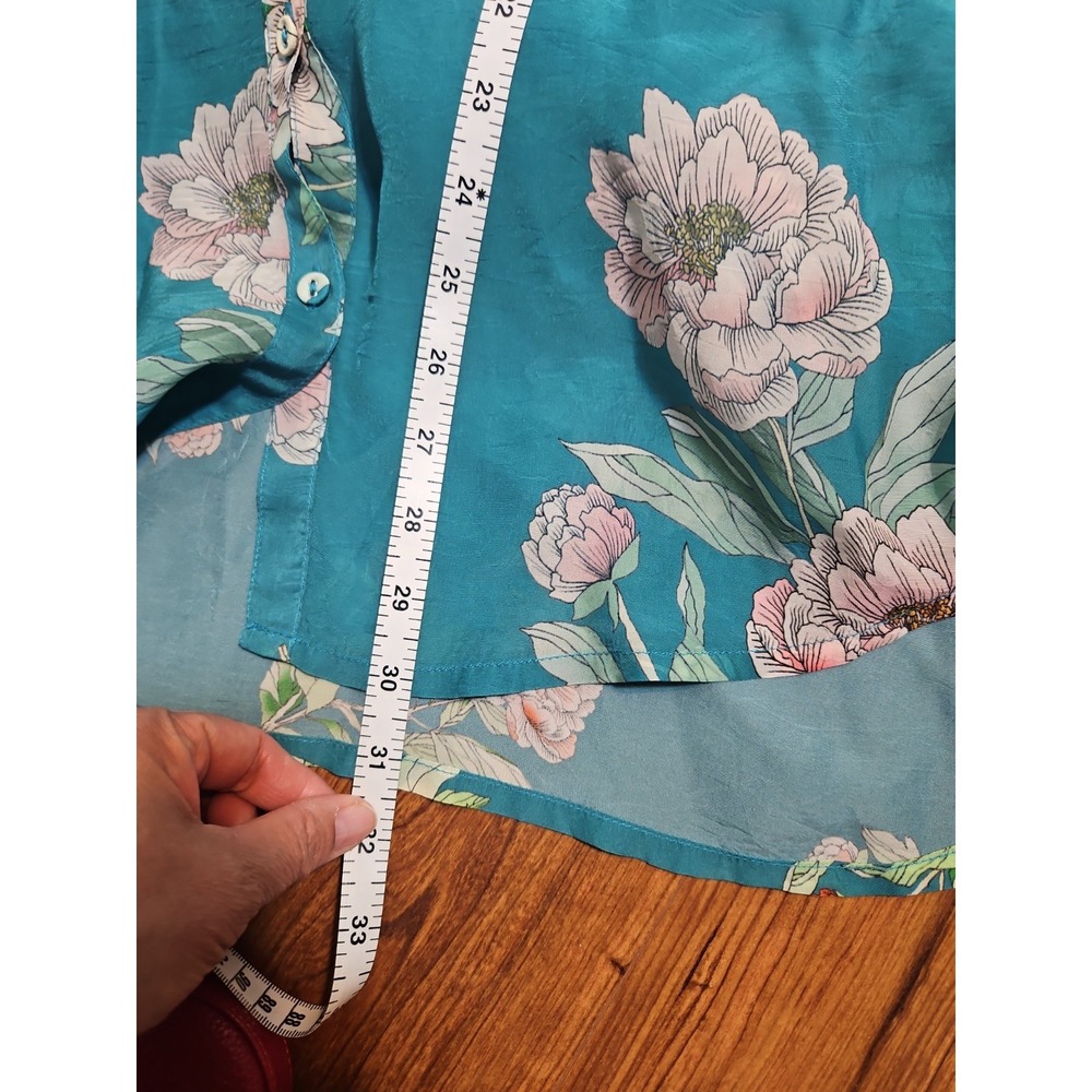 JOHNY WAS ROMANO Flower Ceres Shirt Large Teal Floral Cupra Rayon Button Down - Picture 5 of 9